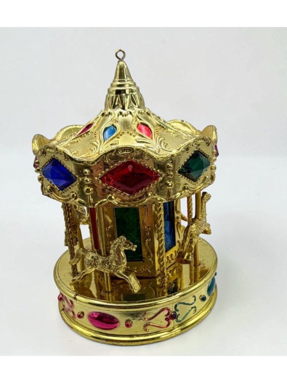 Gold Tone Carousel Christmas Ornament Merry Go Round Horse Carnival Fun